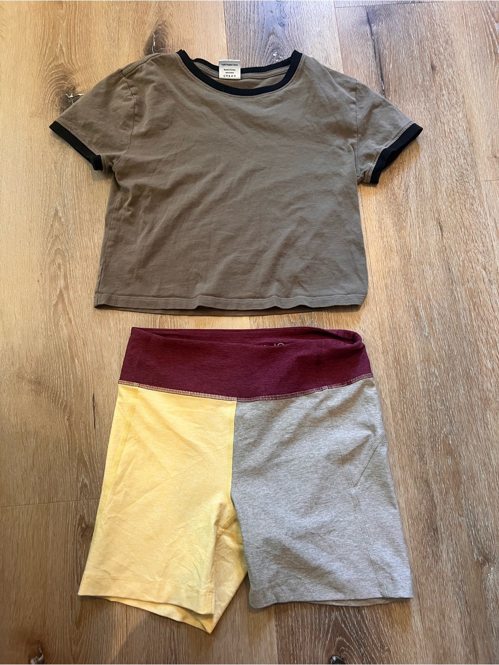 Outdoor Voices Bundle Colorblock Biker Shorts in Maroon Yellow Gray & army green